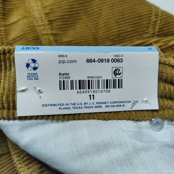 Arizona Jean Juniors Size 11 Button Front Khaki Corduroy Skirt NEW - Picture 6 of 7